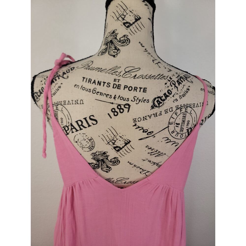 Zara Maxi Dress SZ XS Tiered Cotton Gauze Tie Strap Pink Euro Summer Bohemian - Picture 8 of 11